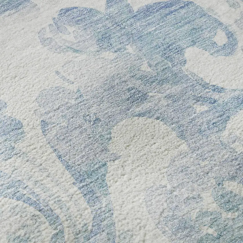 Sky Blue And Ivory Paisley Washable Area Rug With UV Protection Photo 7
