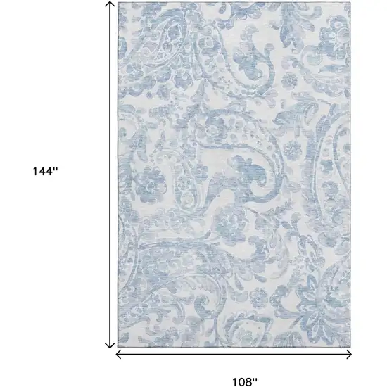 Sky Blue And Ivory Paisley Washable Area Rug With UV Protection Photo 3