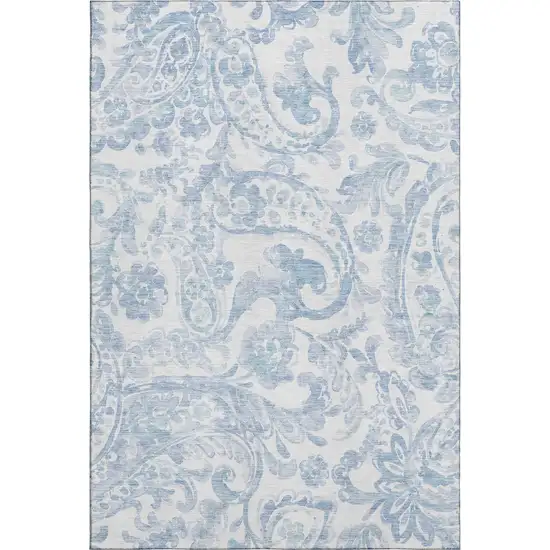 Sky Blue And Ivory Paisley Washable Area Rug With UV Protection Photo 1