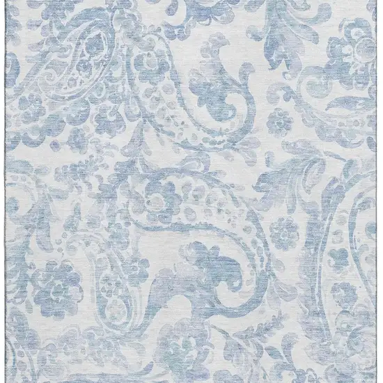 Sky Blue And Ivory Paisley Washable Area Rug With UV Protection Photo 4