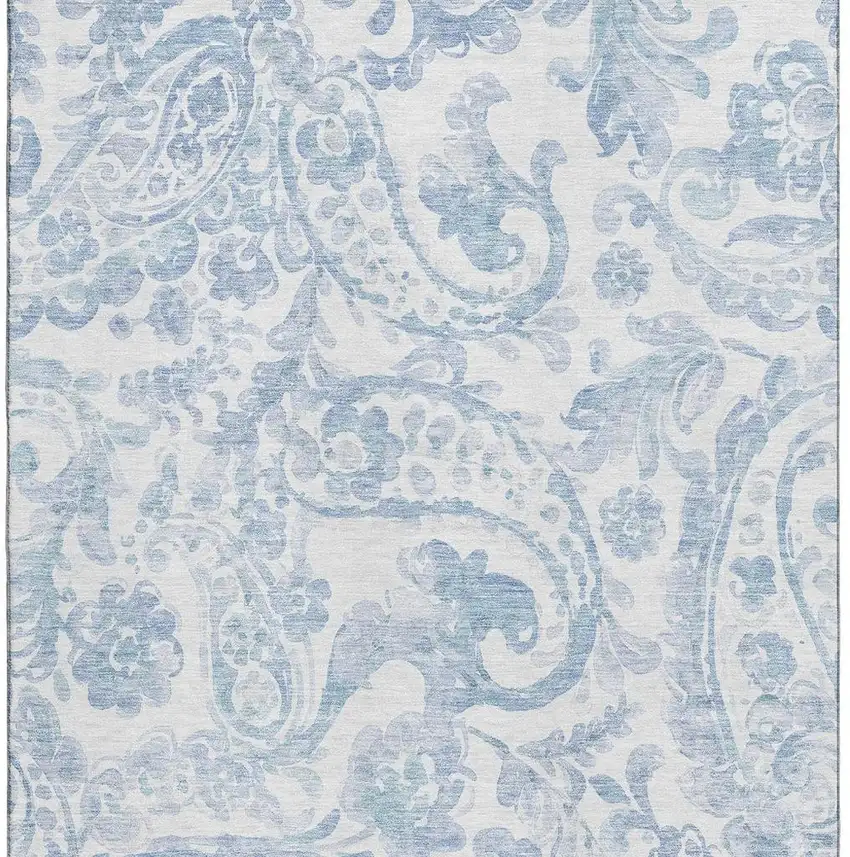 Sky Blue And Ivory Paisley Washable Area Rug With UV Protection Photo 4