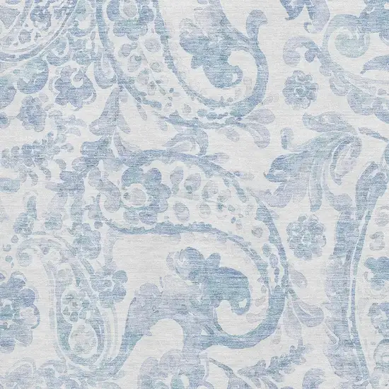 Sky Blue And Ivory Paisley Washable Area Rug With UV Protection Photo 3