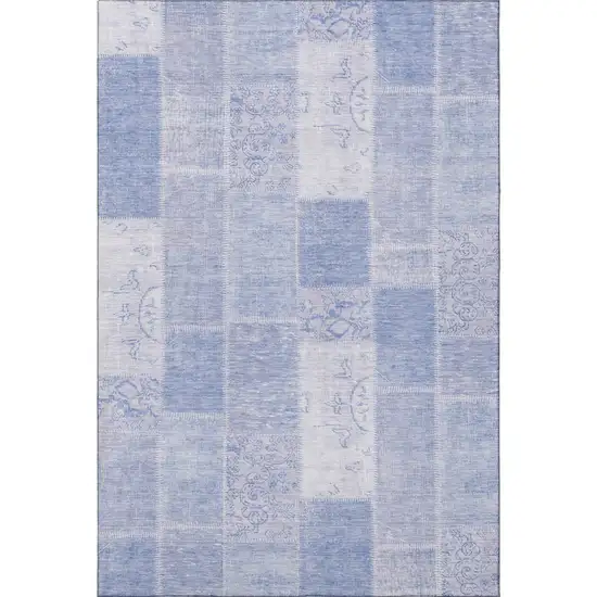 Sky Blue And Ivory Patchwork Washable Area Rug With UV Protection Photo 3