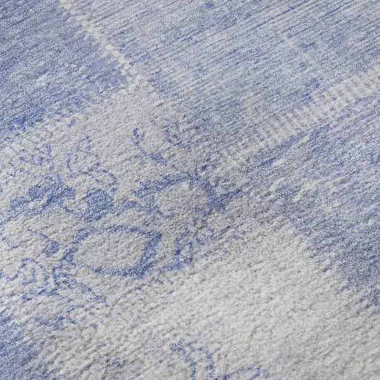 Sky Blue And Ivory Patchwork Washable Area Rug With UV Protection Photo 9