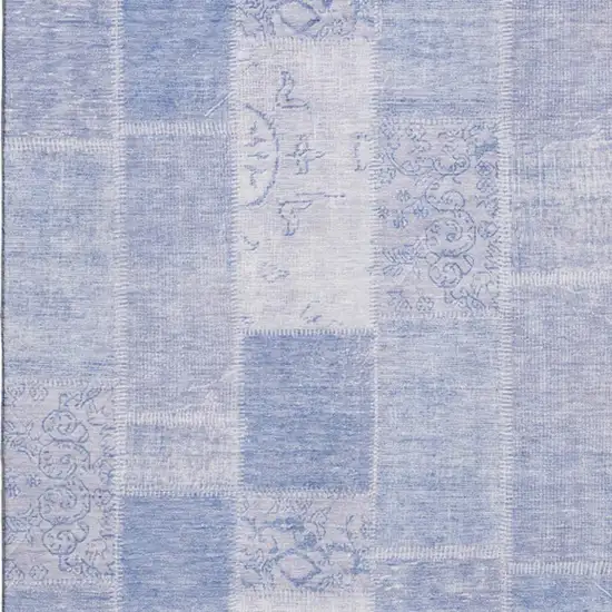 Sky Blue And Ivory Patchwork Washable Area Rug With UV Protection Photo 2