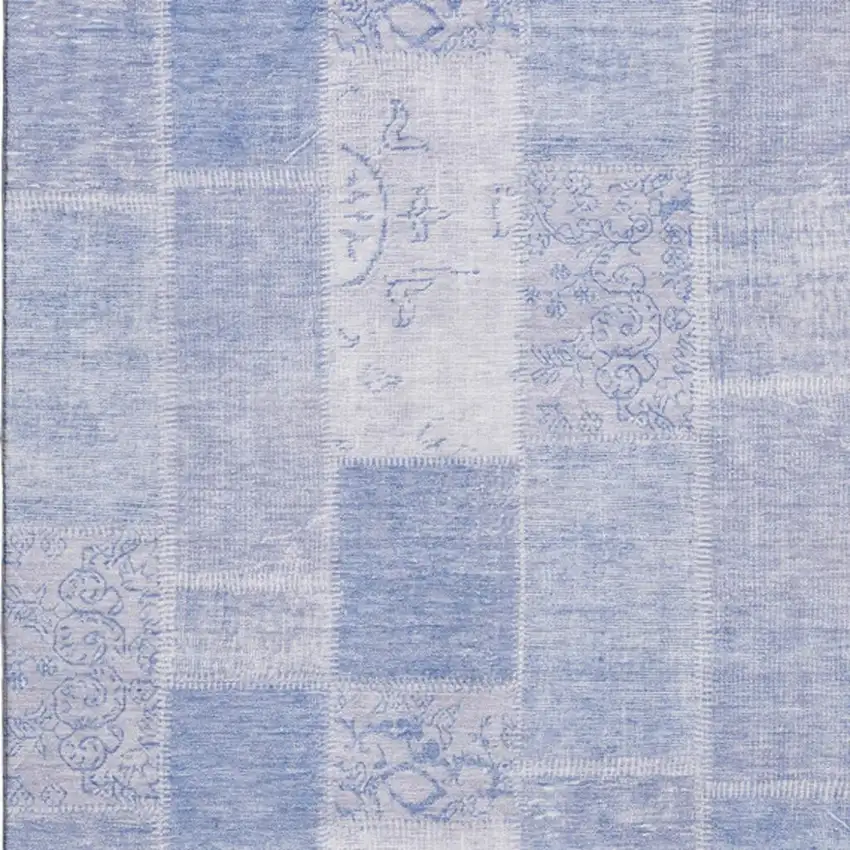 Sky Blue And Ivory Patchwork Washable Area Rug With UV Protection Photo 2