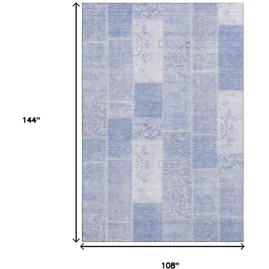 Sky Blue And Ivory Patchwork Washable Area Rug With UV Protection Photo 3