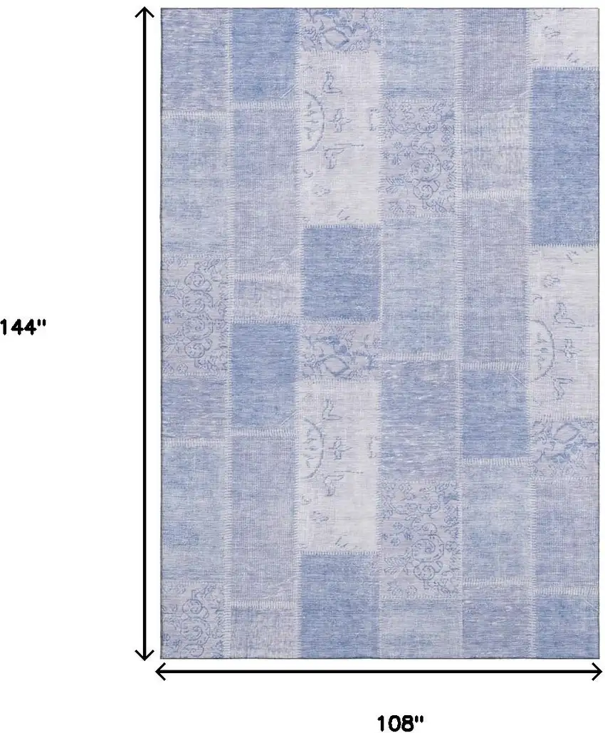 Sky Blue And Ivory Patchwork Washable Area Rug With UV Protection Photo 3