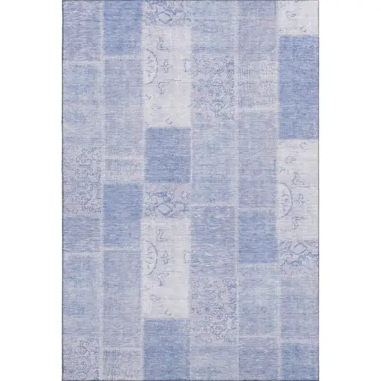 Sky Blue And Ivory Patchwork Washable Area Rug With UV Protection Photo 1
