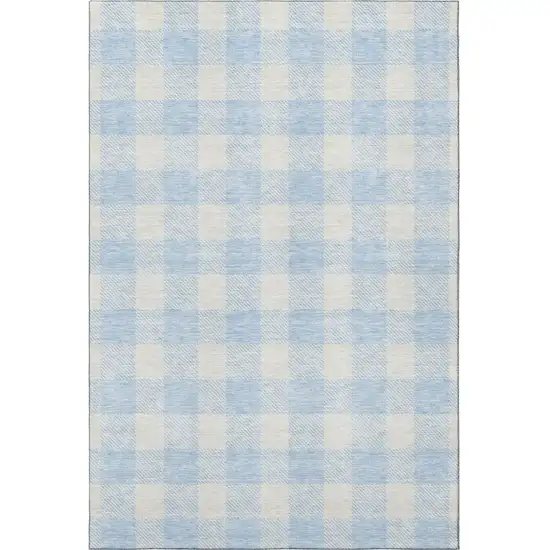 Sky Blue And Ivory Plaid Washable Area Rug With UV Protection Photo 3