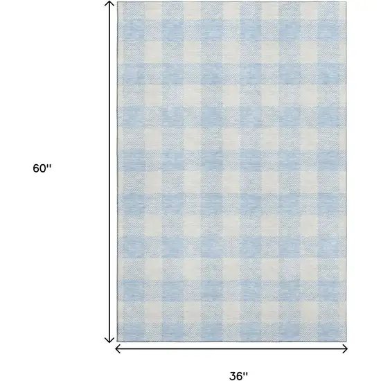 Sky Blue And Ivory Plaid Washable Area Rug With UV Protection Photo 3