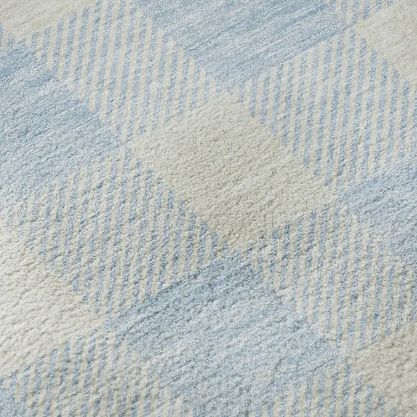 Sky Blue And Ivory Plaid Washable Area Rug With UV Protection Photo 9