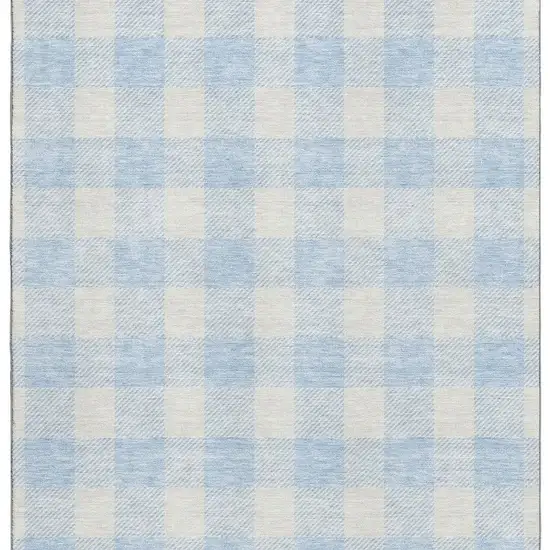 Sky Blue And Ivory Plaid Washable Area Rug With UV Protection Photo 2