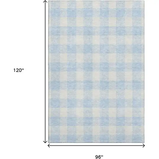 Sky Blue And Ivory Plaid Washable Area Rug With UV Protection Photo 9