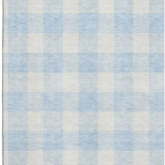 Sky Blue And Ivory Plaid Washable Area Rug With UV Protection Photo 2