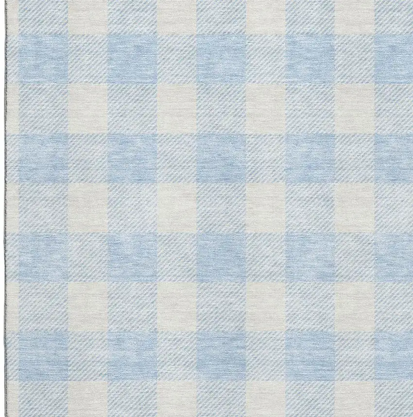 Sky Blue And Ivory Plaid Washable Area Rug With UV Protection Photo 2