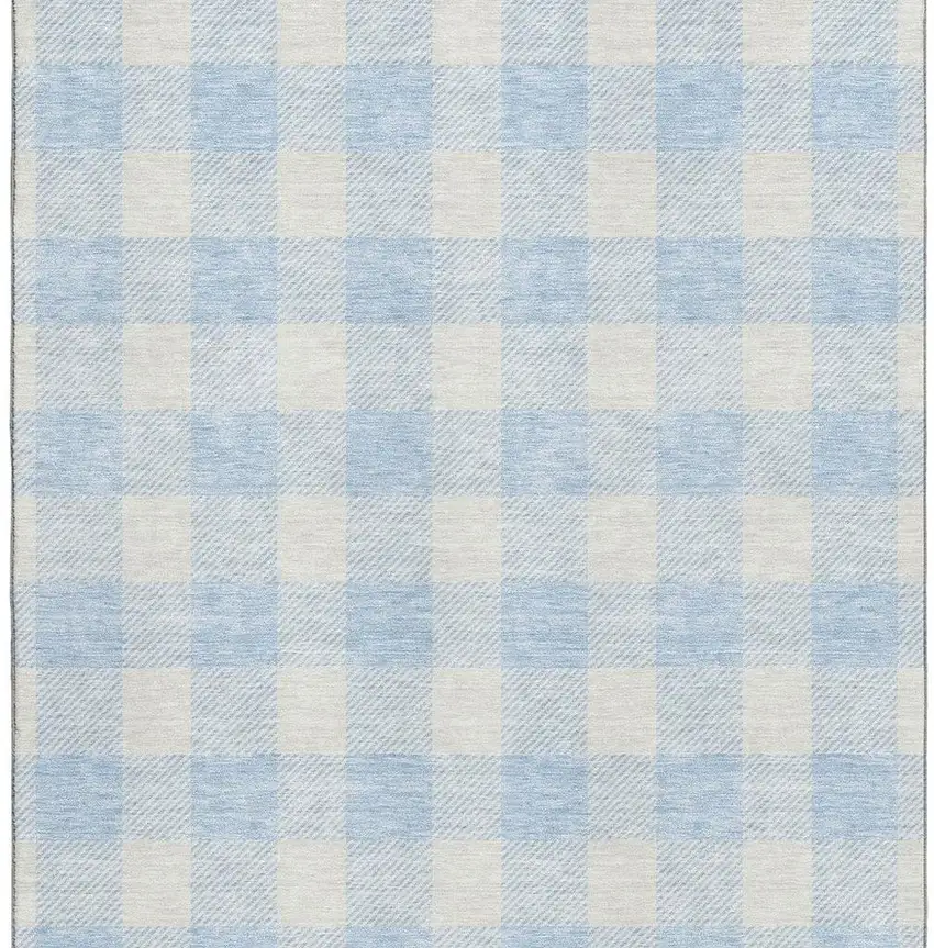 Sky Blue And Ivory Plaid Washable Area Rug With UV Protection Photo 3