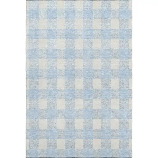 Sky Blue And Ivory Plaid Washable Area Rug With UV Protection Photo 1