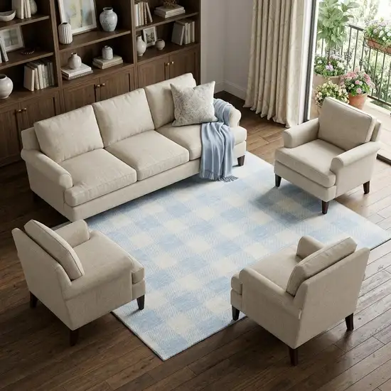 Sky Blue And Ivory Plaid Washable Area Rug With UV Protection Photo 1