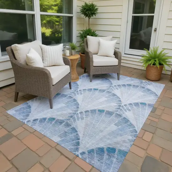Sky Blue And Ivory Seashell Washable Indoor Outdoor Area Rug Photo 3