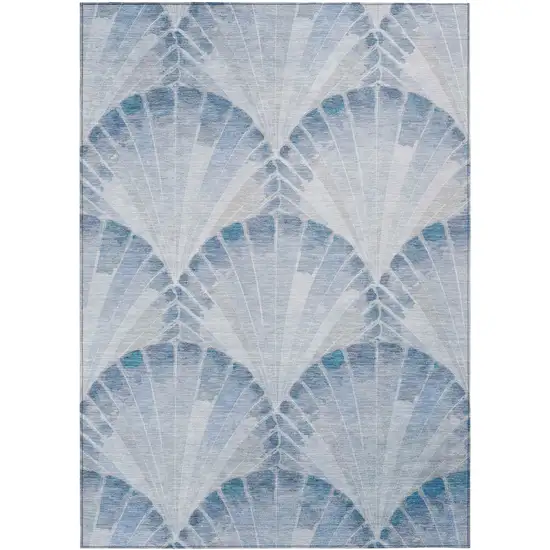 Sky Blue And Ivory Seashell Washable Indoor Outdoor Area Rug Photo 8