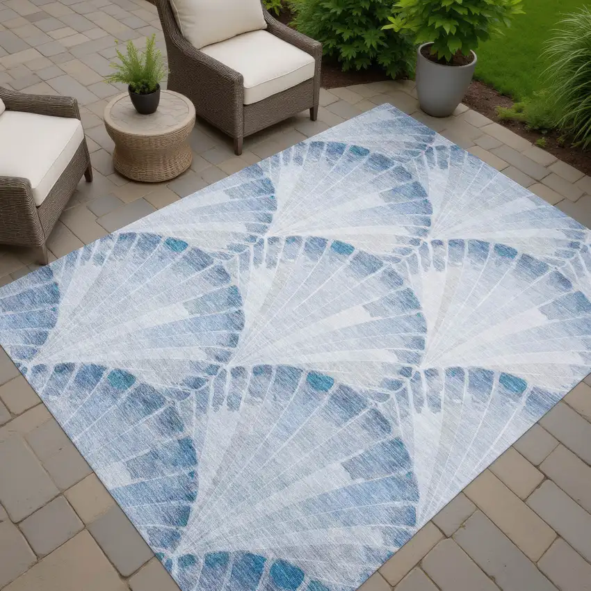 Sky Blue And Ivory Seashell Washable Indoor Outdoor Area Rug Photo 6