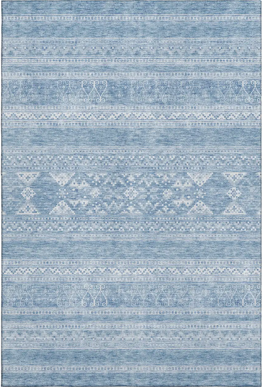 Sky Blue And Ivory Southwestern Washable Area Rug With UV Protection Photo 1