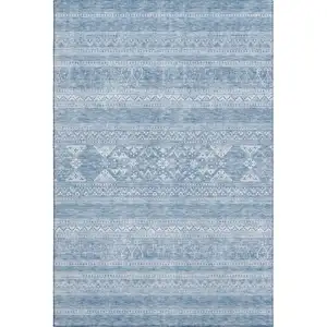 Photo of Sky Blue And Ivory Southwestern Washable Area Rug With UV Protection