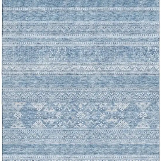 Sky Blue And Ivory Southwestern Washable Area Rug With UV Protection Photo 3
