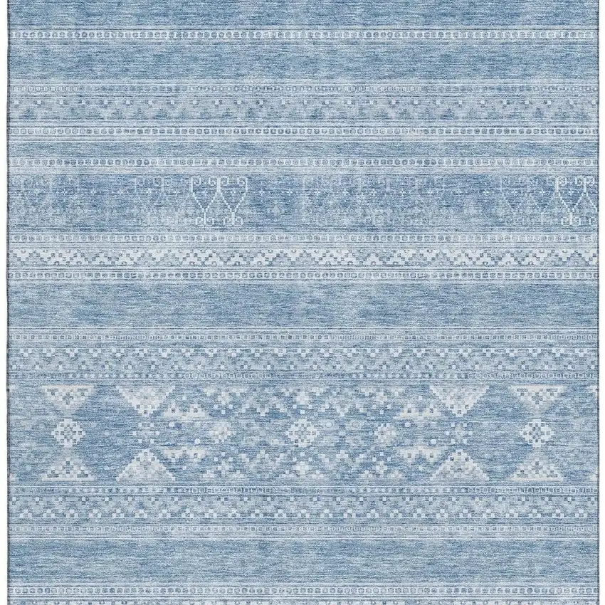 Sky Blue And Ivory Southwestern Washable Area Rug With UV Protection Photo 3