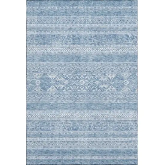 Sky Blue And Ivory Southwestern Washable Area Rug With UV Protection Photo 2