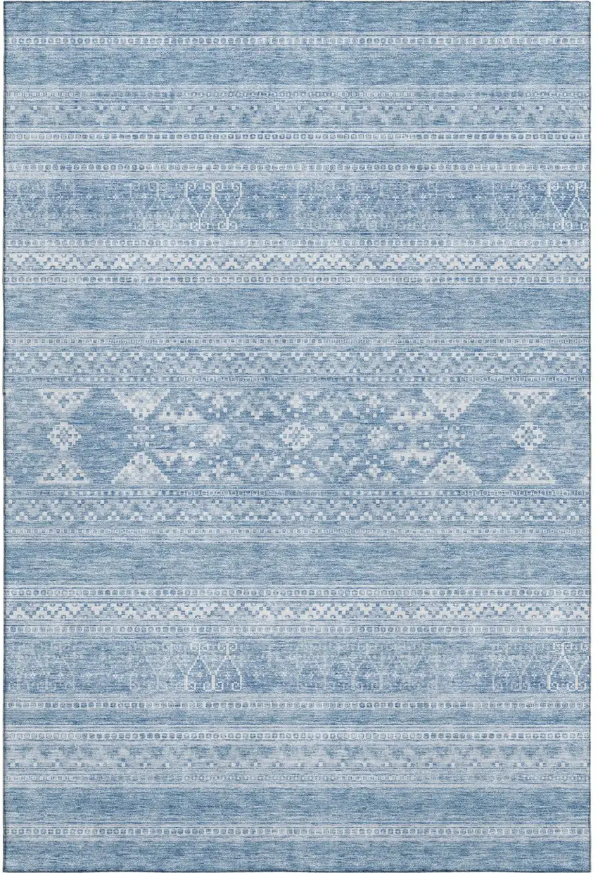 Sky Blue And Ivory Southwestern Washable Area Rug With UV Protection Photo 2