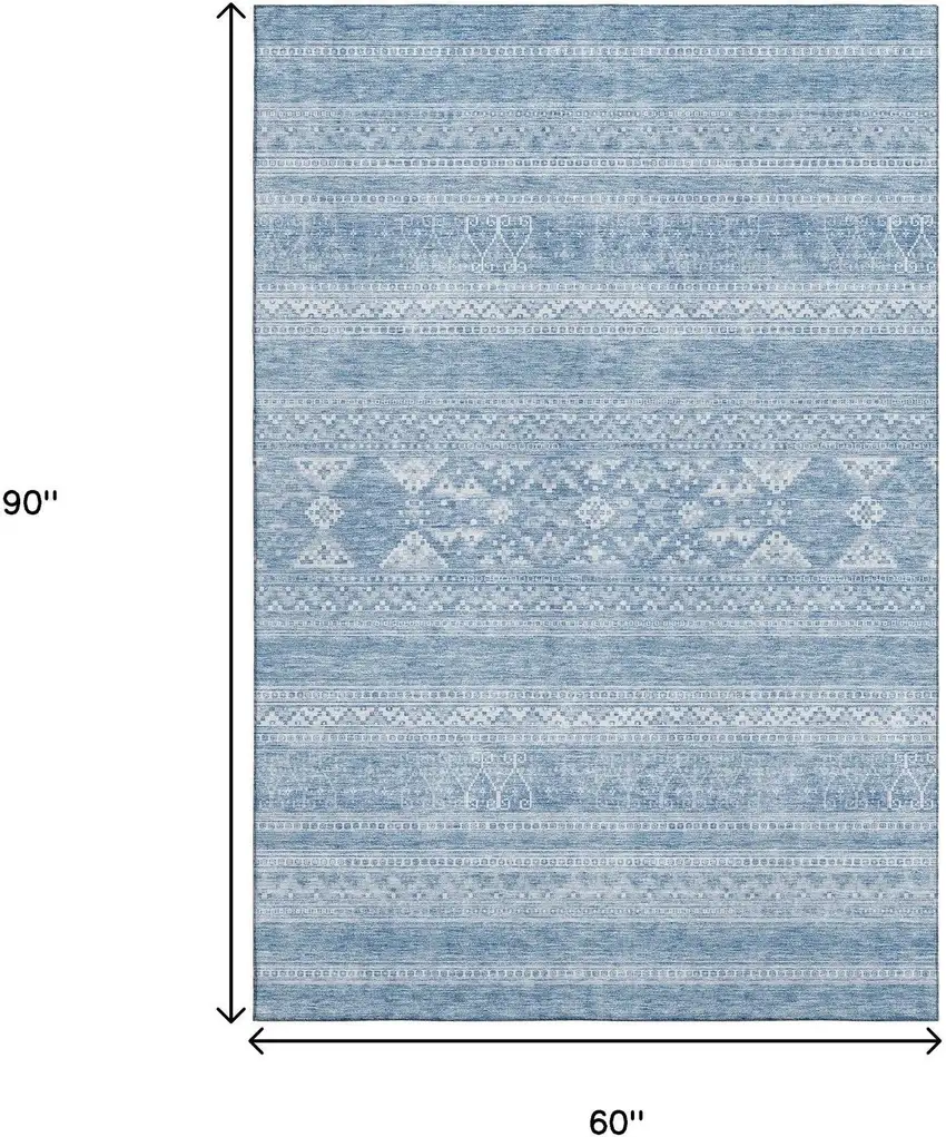 Sky Blue And Ivory Southwestern Washable Area Rug With UV Protection Photo 3