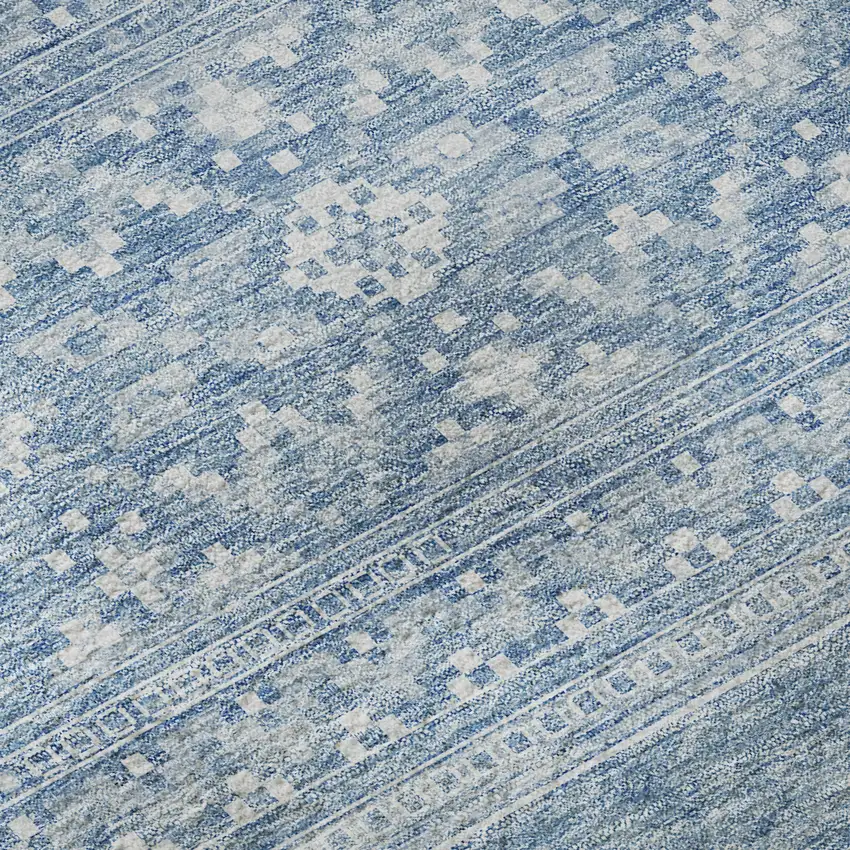 Sky Blue And Ivory Southwestern Washable Area Rug With UV Protection Photo 9