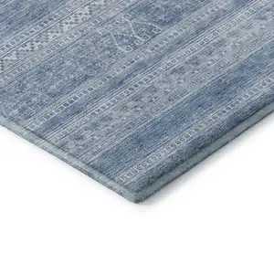 Photo of Sky Blue And Ivory Southwestern Washable Area Rug With UV Protection