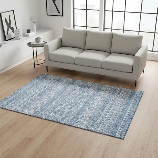 Sky Blue And Ivory Southwestern Washable Area Rug With UV Protection Photo 1