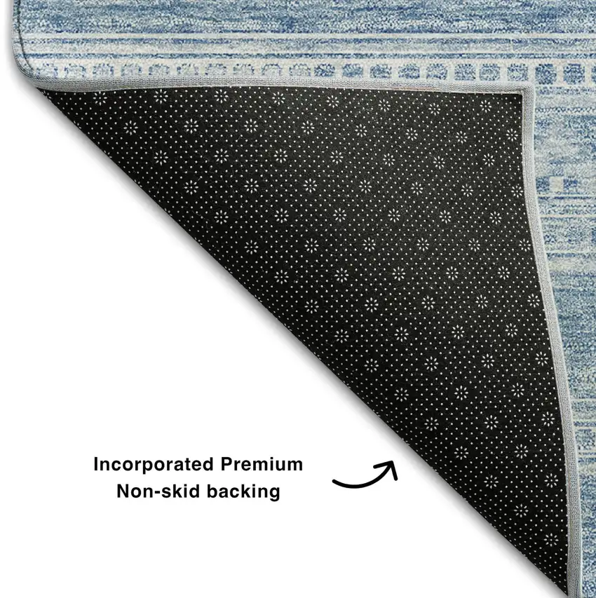 Sky Blue And Ivory Southwestern Washable Area Rug With UV Protection Photo 4