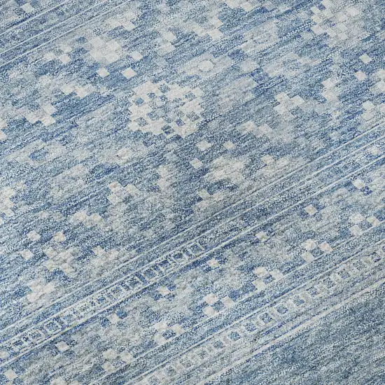Sky Blue And Ivory Southwestern Washable Area Rug With UV Protection Photo 6