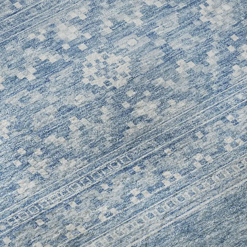 Sky Blue And Ivory Southwestern Washable Area Rug With UV Protection Photo 6