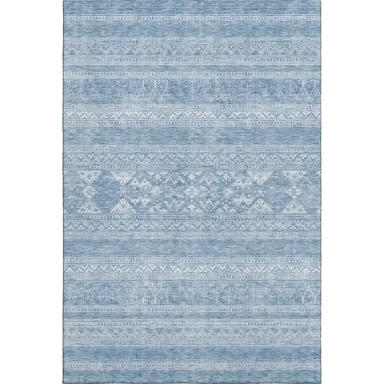 Sky Blue And Ivory Southwestern Washable Area Rug With UV Protection Photo 2