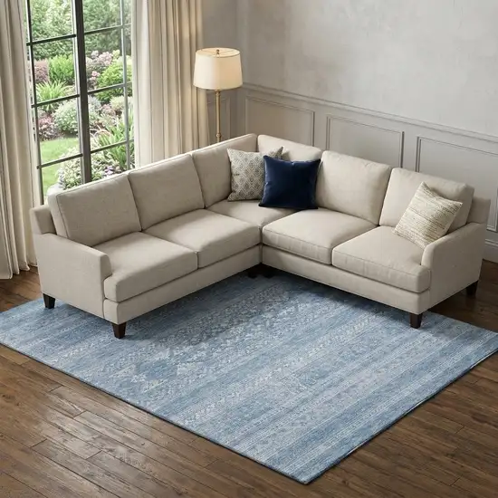 Sky Blue And Ivory Southwestern Washable Area Rug With UV Protection Photo 1