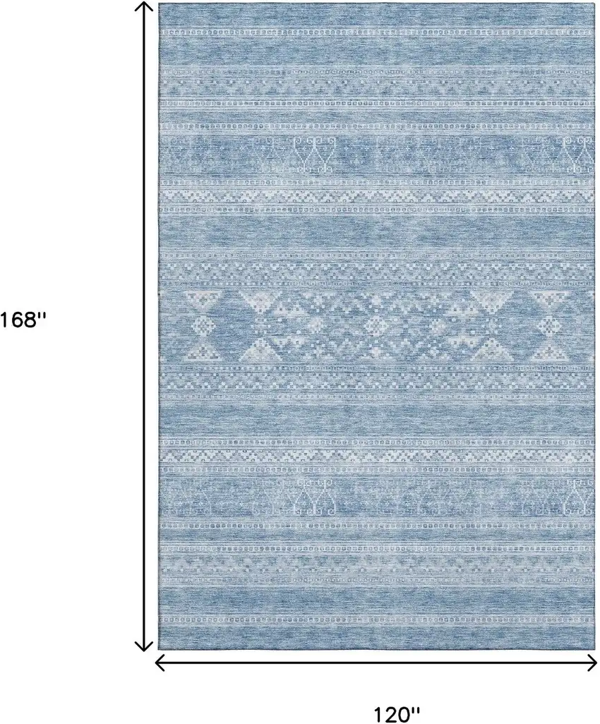 Sky Blue And Ivory Southwestern Washable Area Rug With UV Protection Photo 3