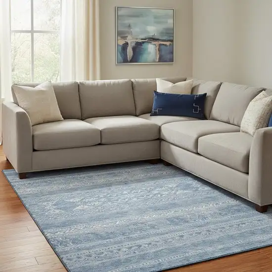 Sky Blue And Ivory Southwestern Washable Area Rug With UV Protection Photo 1