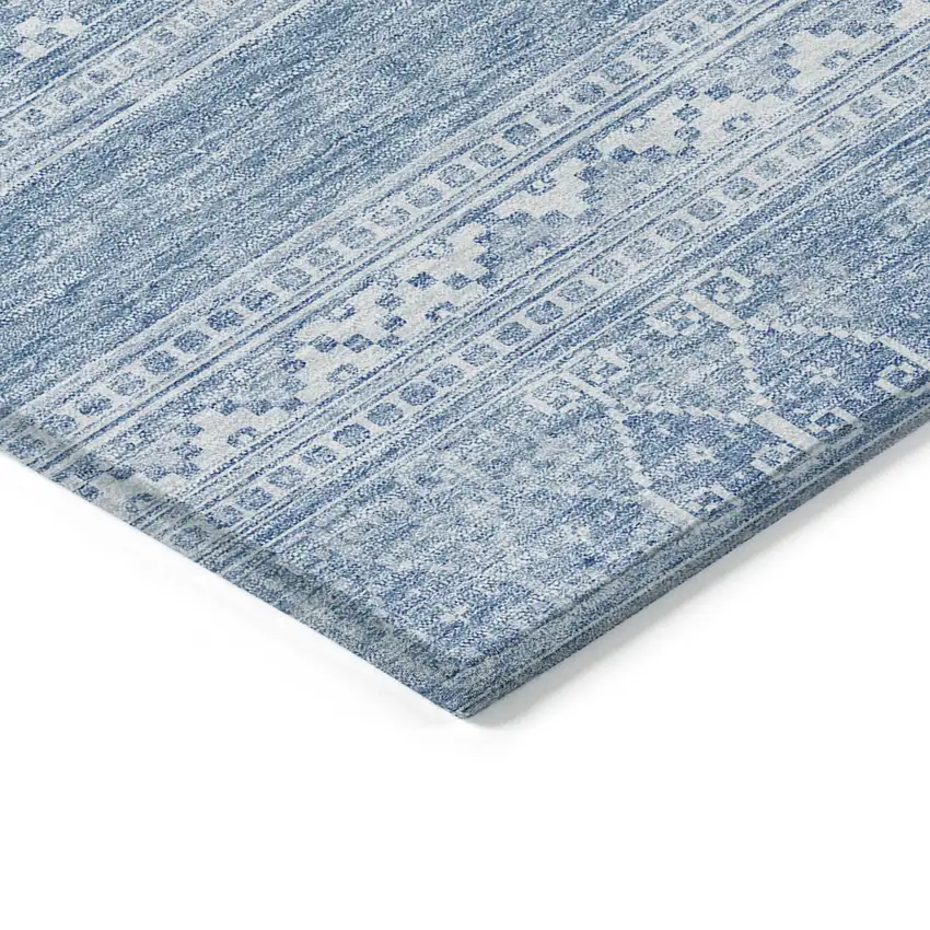 Sky Blue And Ivory Southwestern Washable Indoor Outdoor Area Rug Photo 3