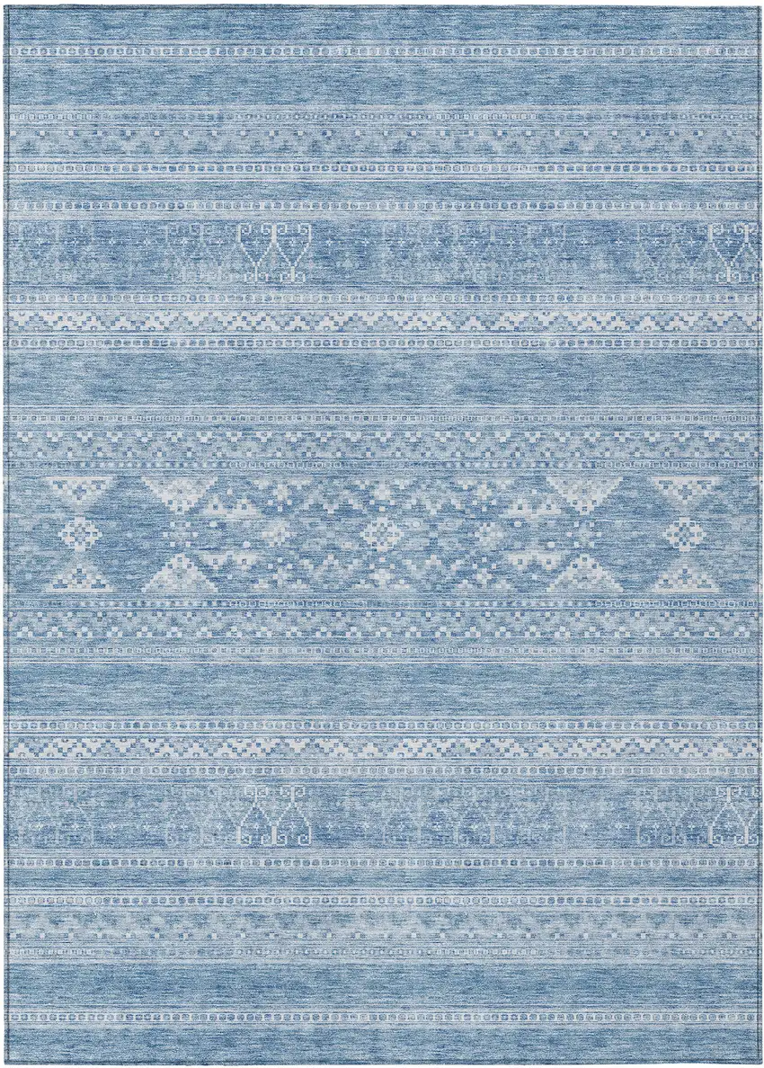 Sky Blue And Ivory Southwestern Washable Indoor Outdoor Area Rug Photo 2