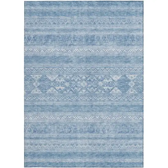 Sky Blue And Ivory Southwestern Washable Indoor Outdoor Area Rug Photo 5