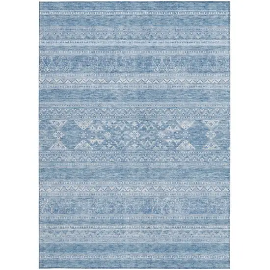 Sky Blue And Ivory Southwestern Washable Indoor Outdoor Area Rug Photo 5