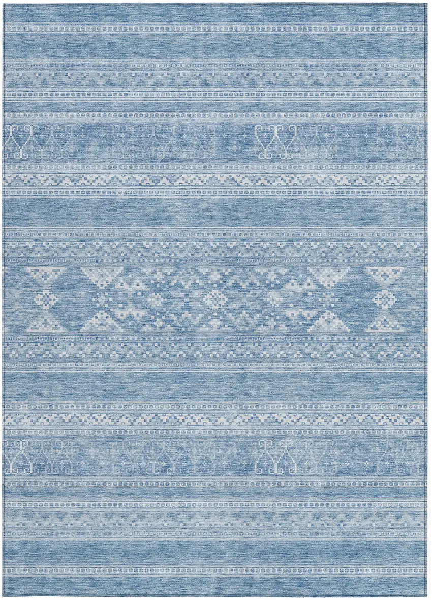 Sky Blue And Ivory Southwestern Washable Indoor Outdoor Area Rug Photo 5