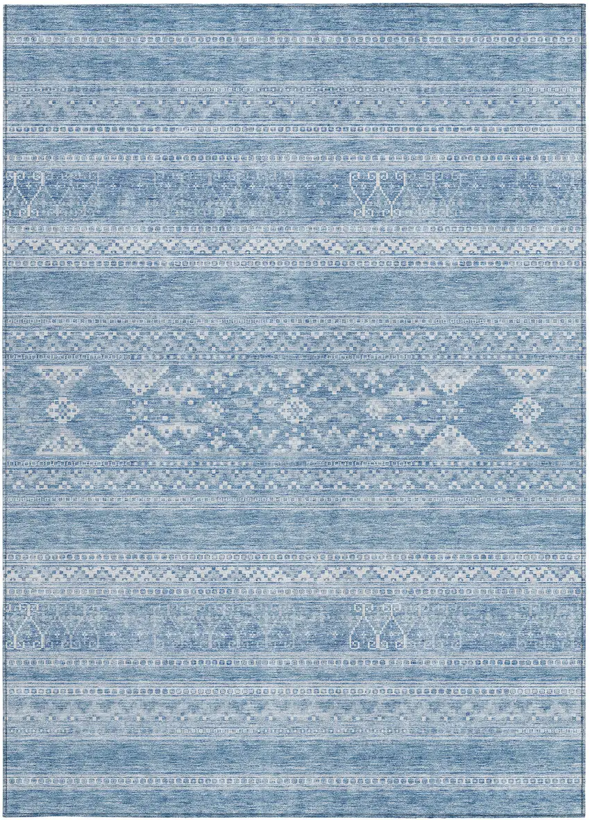 Sky Blue And Ivory Southwestern Washable Indoor Outdoor Area Rug Photo 5