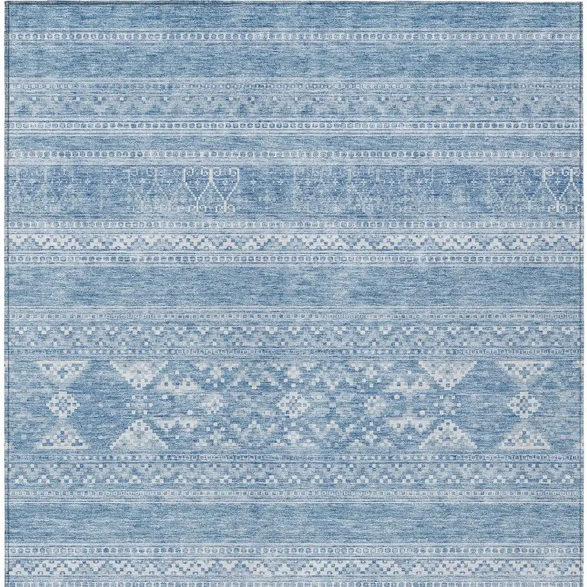 Sky Blue And Ivory Southwestern Washable Indoor Outdoor Area Rug Photo 5
